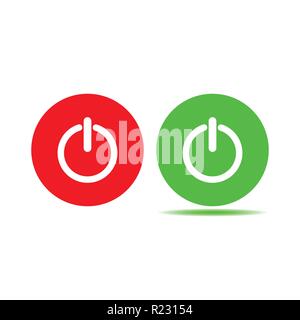 Shutdown icon, power icon, on off sign. Green red button Stock Vector