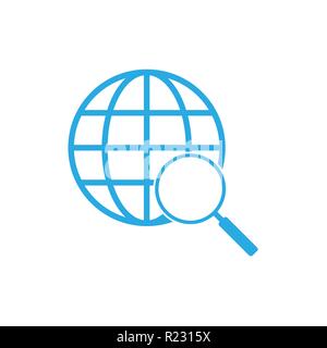 Global icon. Magnifier icon. Vector illustration flat Stock Vector