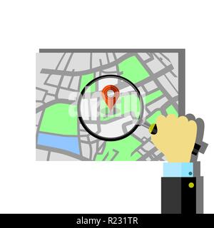 Red Marker Pointer with Road Map. GPS Navigator Location Icon. Stock Vector