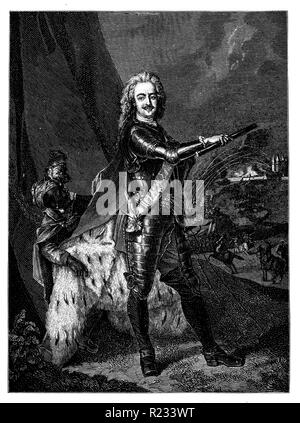 Leopold I, Prince of Anhalt-Dessau <1676-1747> called 'The Old Dessauer', German prince, lord of Anhalt-Dessau, Reichsgeneralfeldmarschall of the Holy Roman Empire, Prussian army reformer and field marshal, in the conquest of the small French fortress Aire, Stormed in 1710 by the Prussians. Youth portrait painted by Antoine Pesne, Antoine Pesne  1899 Stock Photo