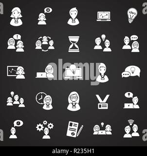 Coworking set on black background icons Stock Vector