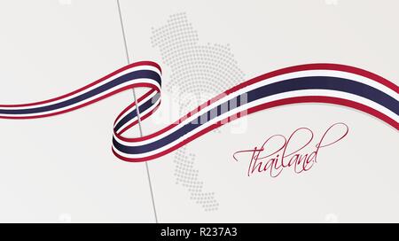 Vector illustration of abstract radial dotted halftone map of Thailand and wavy ribbon with Thai national flag colors for your graphic and web design Stock Vector