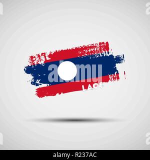 Flag of Laos. Vector illustration of grunge brush stroke with Laotian national flag colors for your graphic and web design Stock Vector