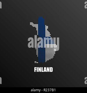 Vector illustration of abstract halftone map of Finland made of square pixels with Finnish national flag colors for your graphic and web design Stock Vector