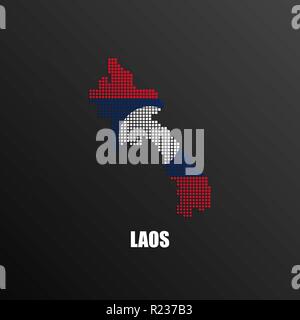 Vector illustration of abstract halftone map of Laos made of square pixels with Laotian national flag colors for your graphic and web design Stock Vector