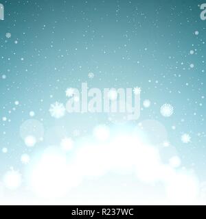 Christmas magic snowfall on blue background. Winter snowy design. Different snowflake falling. Christmas and New Year eve Stock Vector