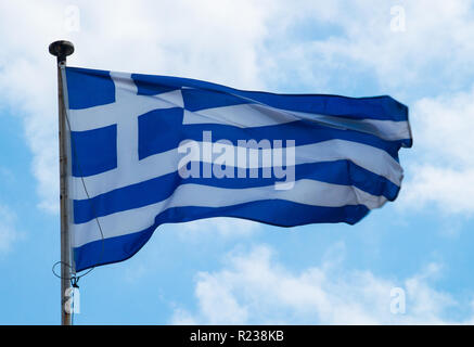 Greek flag, Acropolis, Athens Stock Photo