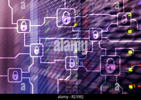 Blochain information encryption. Cyber security, crypto currency.  Stock Photo