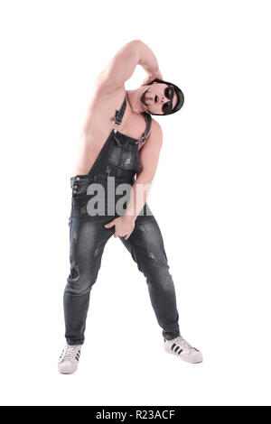 nice man dancing break dance in the Studio .isolated on white Stock Photo