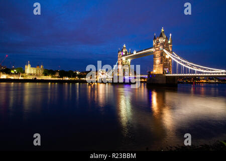London/England - June 3rd 2014: London Bridge at night, Tower Bridge English landmark Stock Photo