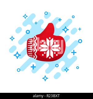 Like icon. Red mitten thumb up vector icon. Santa Claus like icon vector. Red Christmas mitten isolated on white background. Stock Vector