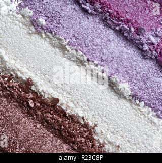 Texture of broken eye shadows isolated on white background. Macro texture of broken powder Stock Photo