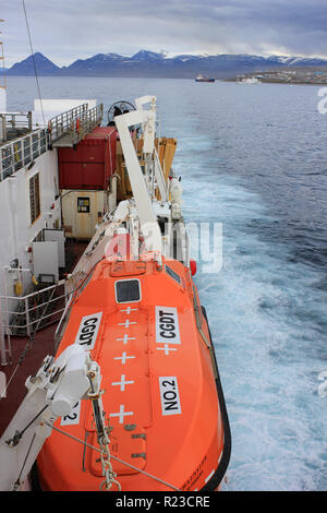 View From the CCGS Amundsen as She Sails out of Pond Inlet, Nunavut, Canada Stock Photo