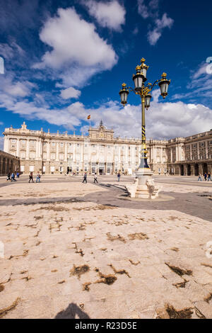 Courtyard and exterior views of the Royal palace, Palacio Real, in Madrid, Spain Stock Photo