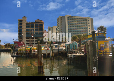 Clearwater Beach, Florida. October 25, 2018 Hotels and tour boats in Pier 60 area. Stock Photo