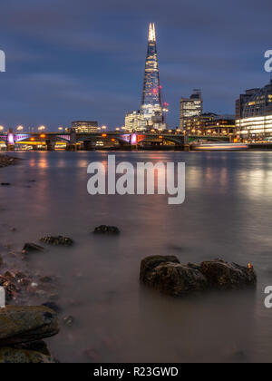 London, England, UK - September 20, 2018: The Shard, Guys Hospital Tower and other buildings rise from the Southwark Borough skyline on the bank of th Stock Photo