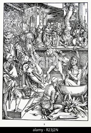 Martin Luther: Preface to the Revelation of John ( 1522): Vorrede zur Offenbarung Johannes (1522). Apocalypse in figures; Woodcut by Albrecht Durer; The Martyrdom of Saint John Stock Photo