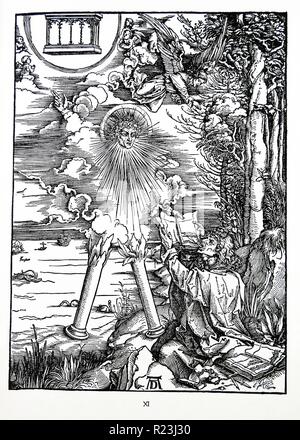 Martin Luther: Preface to the Revelation of John ( 1522): Vorrede zur Offenbarung Johannes (1522). Apocalypse in figures; Woodcut by Albrecht Durer; Saint John devouring the Book presented by the Angel. The Revelation of Saint John Stock Photo