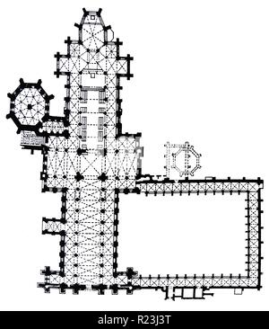 Wells Cathedral Floor Plan. Wells Cathedral is a Church of England place of worship in Wells, Somerset, dedicated to St Andrew the Apostle, and is the seat of the Bishop of Bath and Wells. Dated 13th Century Stock Photo