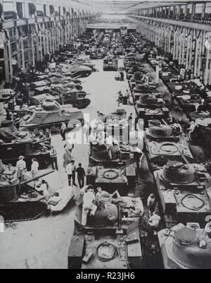 Photograph of the Chryslers factory constructing M-3 Tanks for President Theodore Roosevelt for use during the Second World War. Dated 1942 Stock Photo