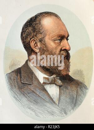 Colour portrait of James Garfield (1831-1881), 20th President of the United States of America. Dated 1881 Stock Photo