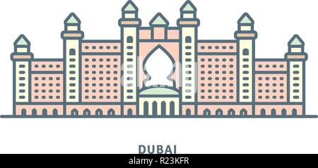 Atlantis The Palm Dubai Hotel Building line icon. Vector illustration. Stock Vector