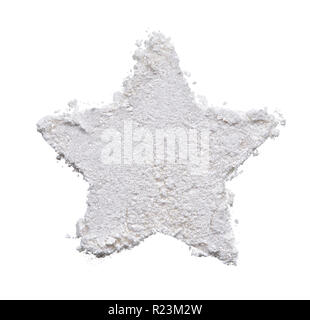 Texture of broken pearl white eye shadow isolated on white background. Macro texture of broken white powder Stock Photo