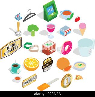 Meal icons set, isometric style Stock Vector