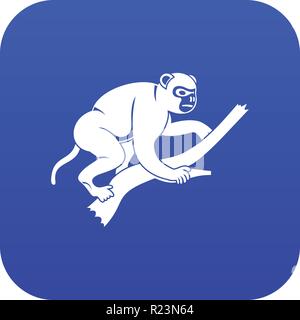 Monkey is climbing up on a tree icon digital blue Stock Vector