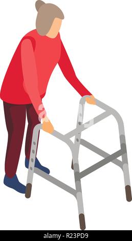 Old woman walker icon, isometric style Stock Vector