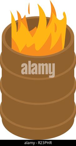 Fire burning in barrel icon, isometric style Stock Vector