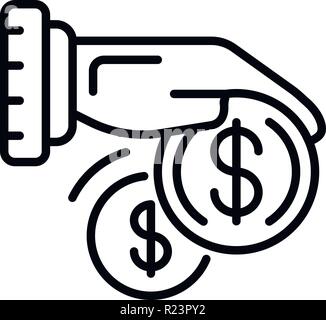 Hand take corruption money icon, outline style Stock Vector