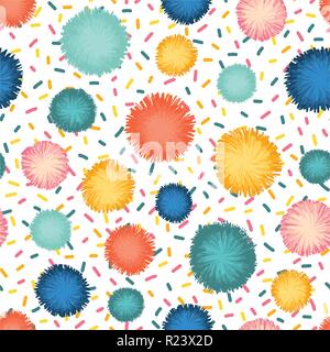 Decorative sprinkles and pom poms seamless repeat vector pattern. Teal ...