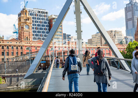 Evan Walker pedestrian bridge across the yarra river in Melbourne central business district,Victoria,Australia Stock Photo