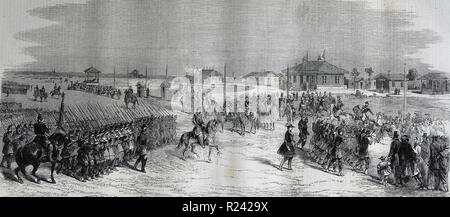 Engraving depicting the Imperial Head-Quarters at the Camp at Chalons. Dated 1860 Stock Photo