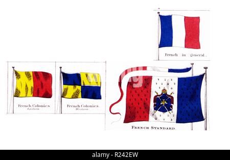 French national and colonial flags 1914 Stock Photo