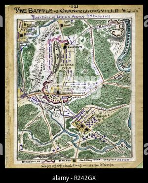 Map of the battle of Chancellorsville, VA, by Robert Know Sneden, 1860s Stock Photo