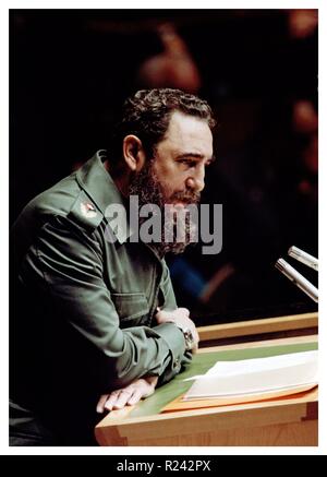 Fidel Castro the Cuban leader addresses the United nations General Assembly in New York 1960 Stock Photo