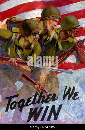 World War Two American propaganda poster US Army 1942. ' Together we Win' Stock Photo