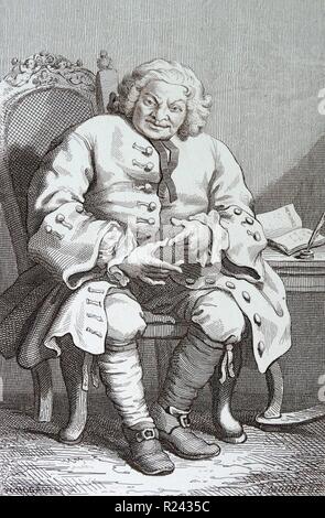 Engraving by British artist & engraver, William Hogarth 1697-1764: Simon Fraser, 11th Lord Lovat (c. 1667 - 9 April 1747, London), was a Scottish Jacobite and Chief of Clan Fraser of Lovat, who was famous for his violent feuding and his changes of allegiance. 1745 18th century Stock Photo