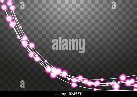 Set of red garlands, festive decorations. Glowing christmas lights isolated on transparent background. Blue lights Stock Vector