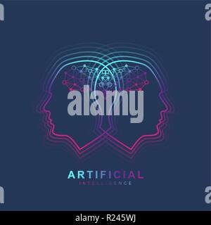 Artificial Intelligence Logo. Artificial Intelligence and Machine Learning Concept. Vector symbol AI. Neural networks and another modern technologies concepts. Technology sci-fi concept. Stock Vector