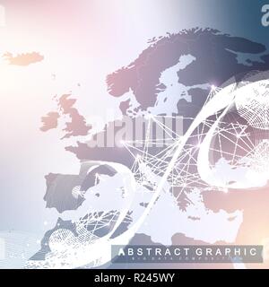 Technology abstract background with connected line and dots. Big data visualization. Artificial Intelligence and Machine Learning Concept Background. Analytical networks. Vector illustration. Stock Vector