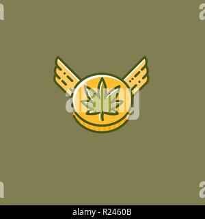 Cannabis coin with wings vector icon Stock Vector