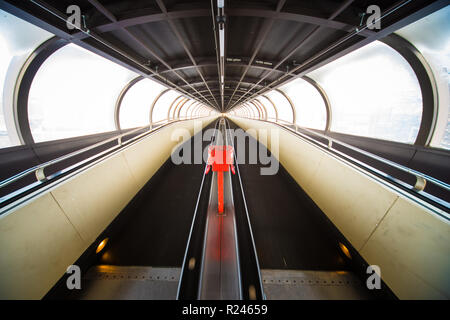 Travelator moving walkway tunnel dynamic perspective, fair Messe Düsseldorf Stock Photo