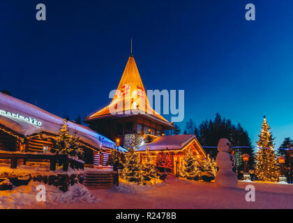 Rovaniemi, Finland - March 5, 2017: Snowman near Santa Claus Office in Santa Claus Village in Rovaniemi in Lapland in Finland. Stock Photo