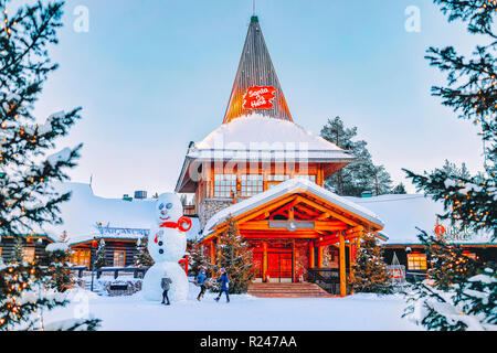 Rovaniemi, Finland - March 6, 2017: Snowman at Santa Office at Santa Claus Village in Rovaniemi in Lapland in Finland. Stock Photo