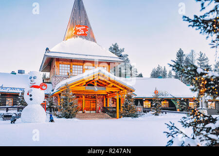 Rovaniemi, Finland - March 5, 2017: Snowman at Santa Claus Office in Santa Claus Village in Rovaniemi in Lapland in Finland. Stock Photo