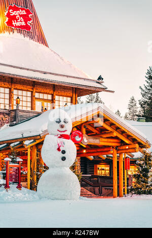 Rovaniemi, Finland - March 5, 2017: Snowman at Santa Office in Santa Claus Village in Rovaniemi in Lapland in Finland. Stock Photo