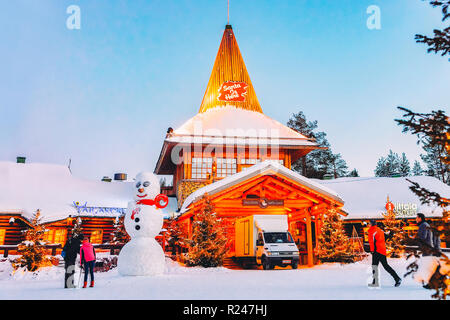 Rovaniemi, Finland - March 6, 2017: Snowman at Santa Office of Santa Claus Village in Rovaniemi in Lapland in Finland. Stock Photo